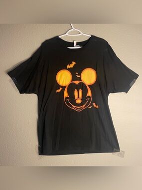 Disney Mickey Mouse Halloween T-Shirt XL Black Orange Bats Graphic